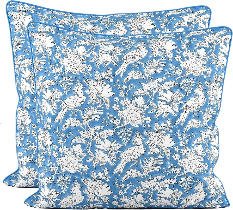 CPC Throw Pillow Covers for Couch 20x20 Inch, 100% Cotton Block Print Decorative Couch Pillows fo... | Amazon (US)
