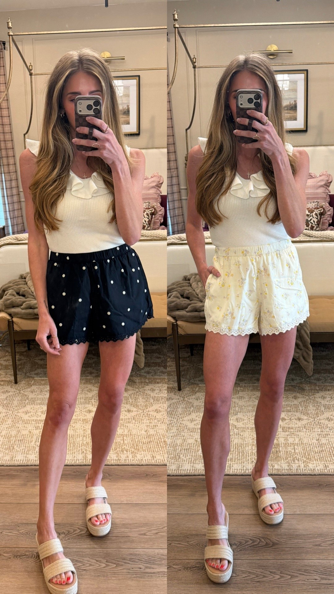 Both of these cute shorts are back in stock!! Whole outfit is target! Wearing xs top, small bottoms. 