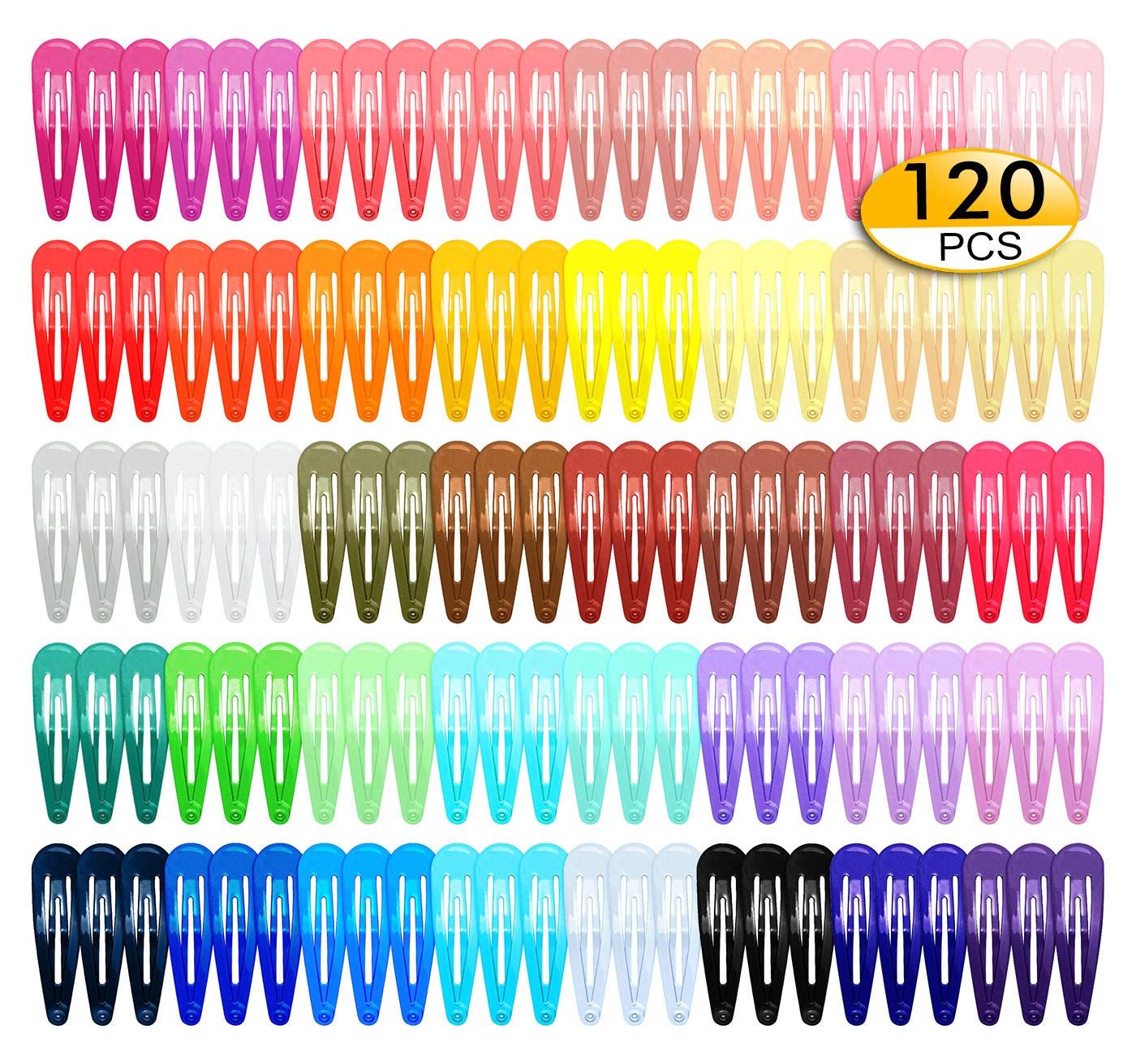 120Pcs Snap Hair Clips, 2 Inch Metal Barrettes in 40 Assorted Color, No Slip Cute Solid Candy Col... | Amazon (US)