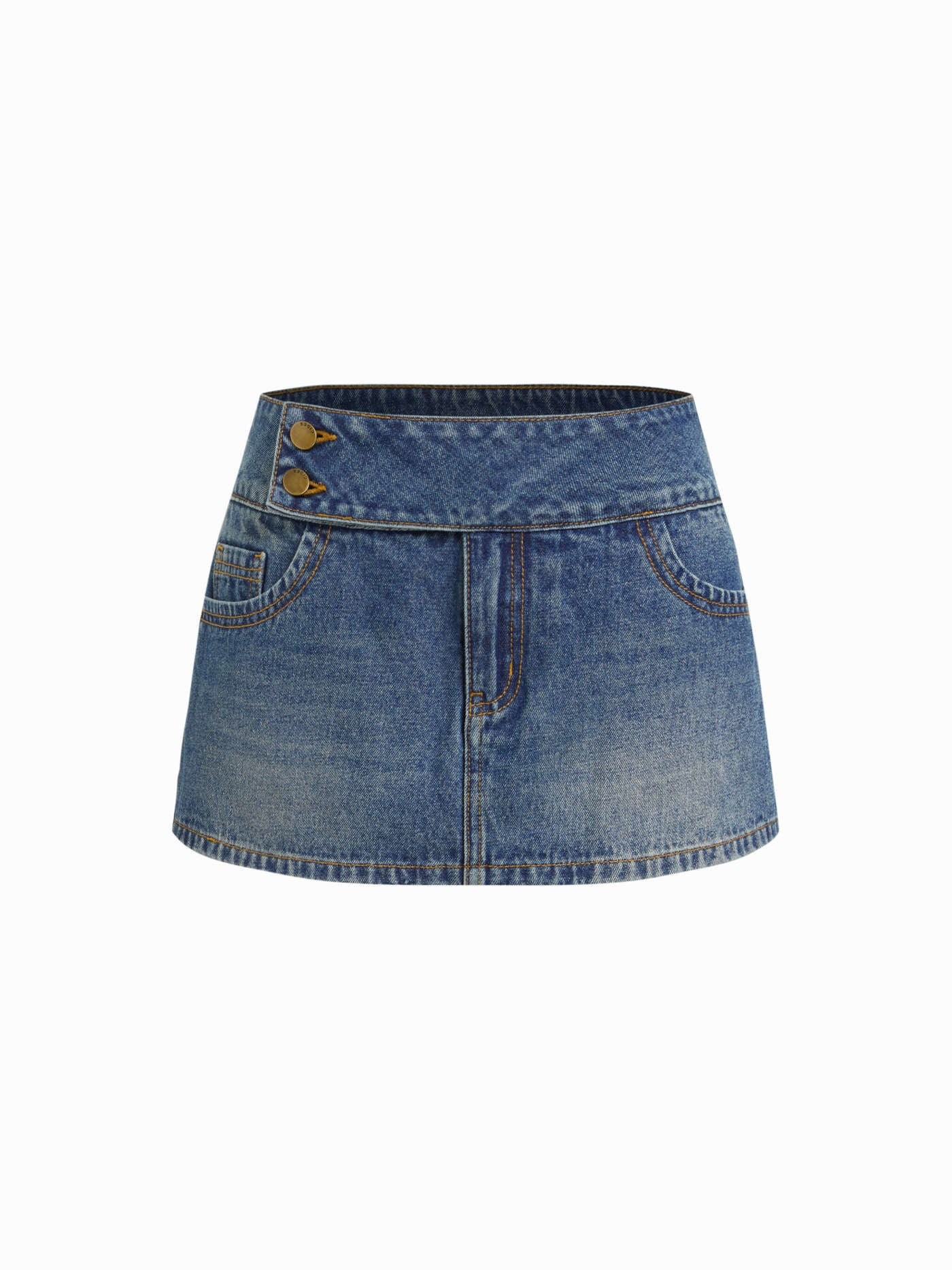 Denim Washed Denim Low Rise A-Line Mini Skort For Daily Casual Work | Cider