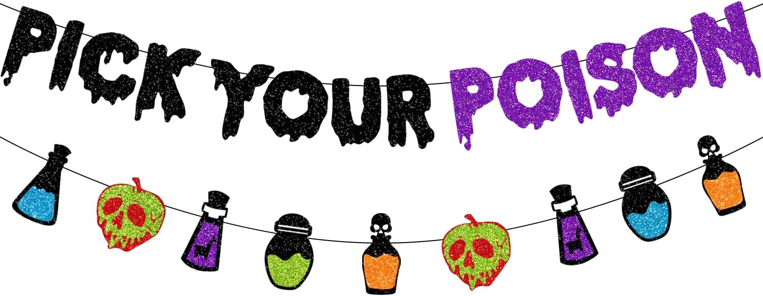 PTFNY Glittery Pick Your Poison Banner Hocus Pocus Decorations Potion Bar Decorations Halloween Party Banner for Haunted Houses Home Halloween Party Decorations Supplies | Amazon (US)