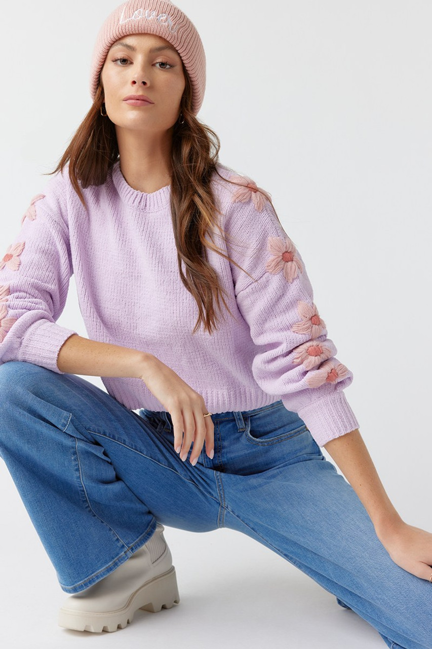 Joelle Embroidered Flower Pullover | Francesca's