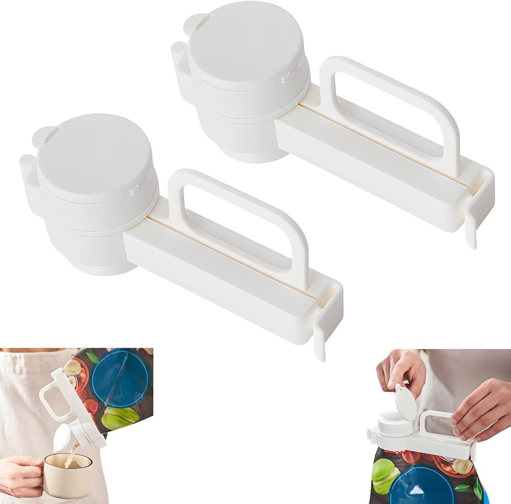 Atlodas Food Bag Sealing Clip with Pour Spout, Food Bag Clips with Pour Spouts, Great Clips Bags for Kitchen, Suitable for Small Particle Food, Liquid,Flour and Baby Food Storage Organizer (2 pcs) | Amazon (US)