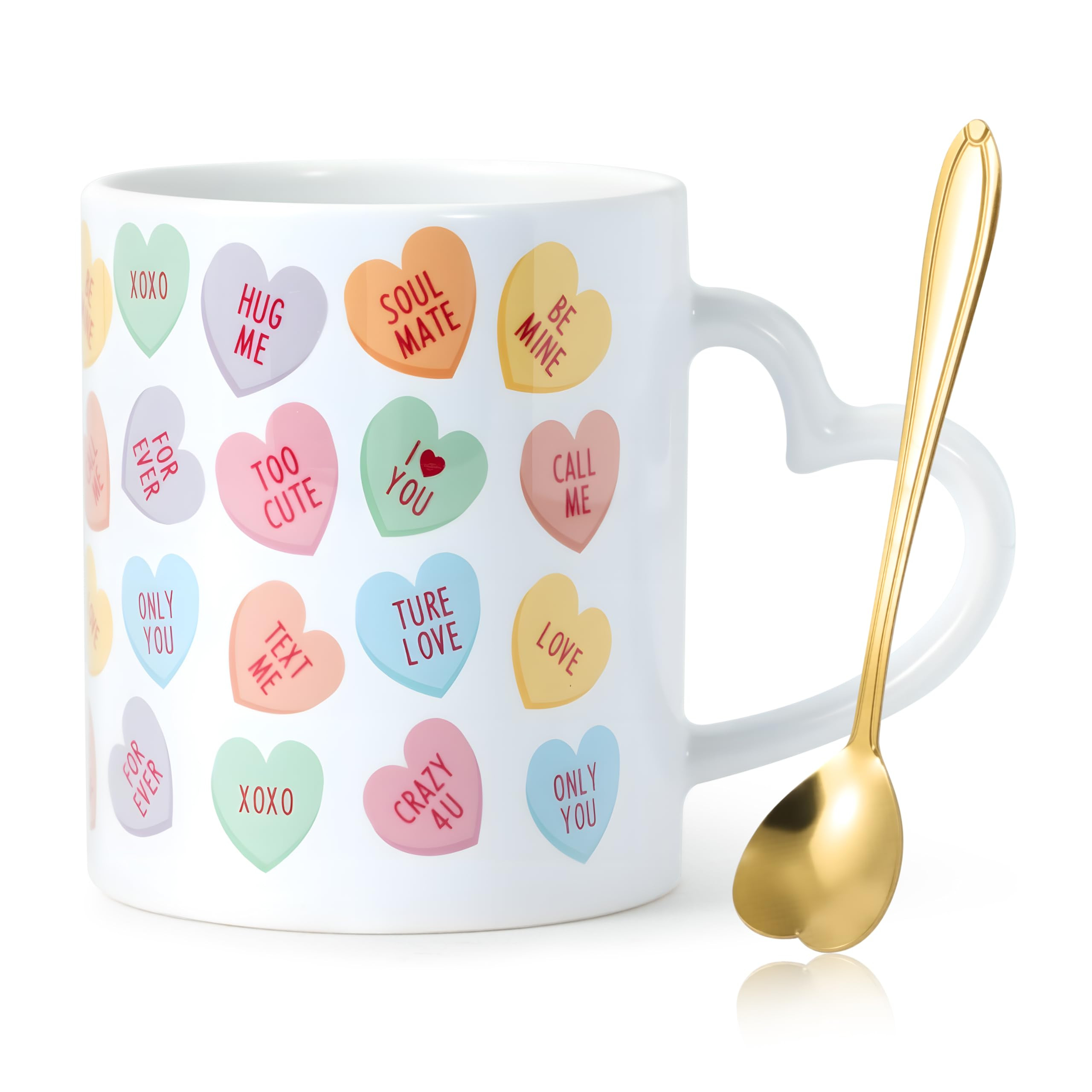 GQIRIL Valentines Day Coffee Mug - Heart Shaped Colorful Conversation Coffee Ceramic Mug with Spo... | Amazon (US)