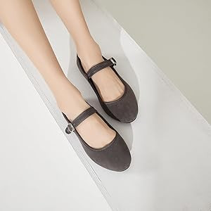 BABUDOG Womens Mary Jane Flats with Strap,Faux Suede Black Flats Shoes,Flats Shoes Women Dressy C... | Amazon (US)