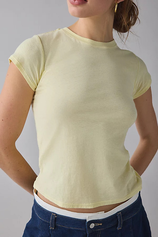 BDG Short Sleeve Solid Spill The Tee in Yellow, Women's at Urban Outfitters | Urban Outfitters (US and RoW)