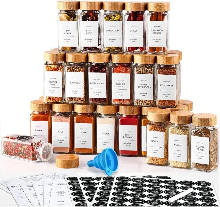DWTS DANWEITESI Spice Jars with Label-4oz 36 Pcs Glass Spice Jars with Bamboo Lids,Spice Bottles ... | Amazon (US)