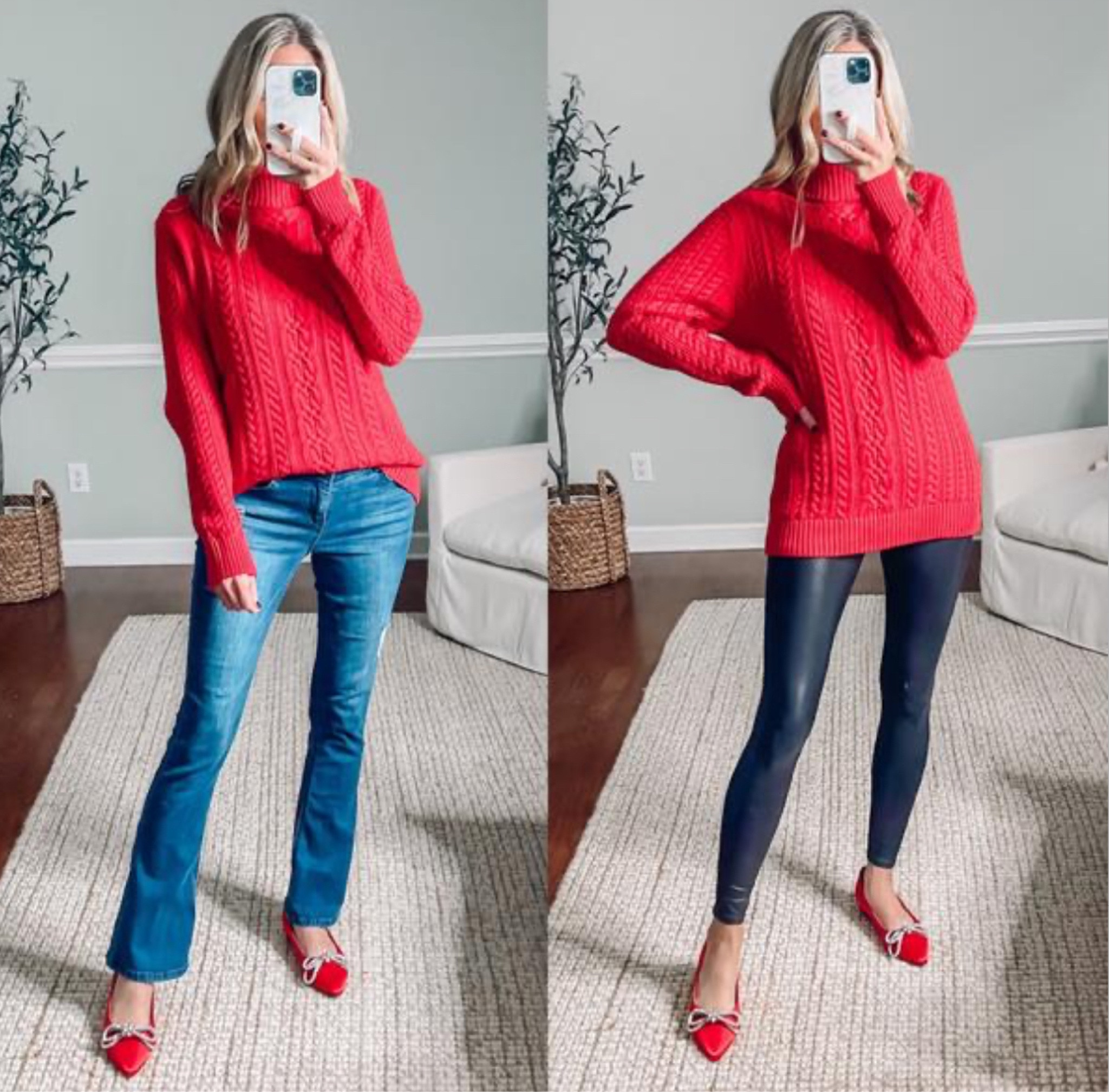 🎄AMAZON CHRISTMAS OUTFIT 🎄
Red cable knit sweater sized up one to a medium 
Spanx faux leather leggings in a medium 
Beautiful Red flats sized down 
Red shoes 
Christmas outfit idea 
Holiday outfit 
Red sweater 


#LTKHoliday #LTKfindsunder50 #LTKsalealert