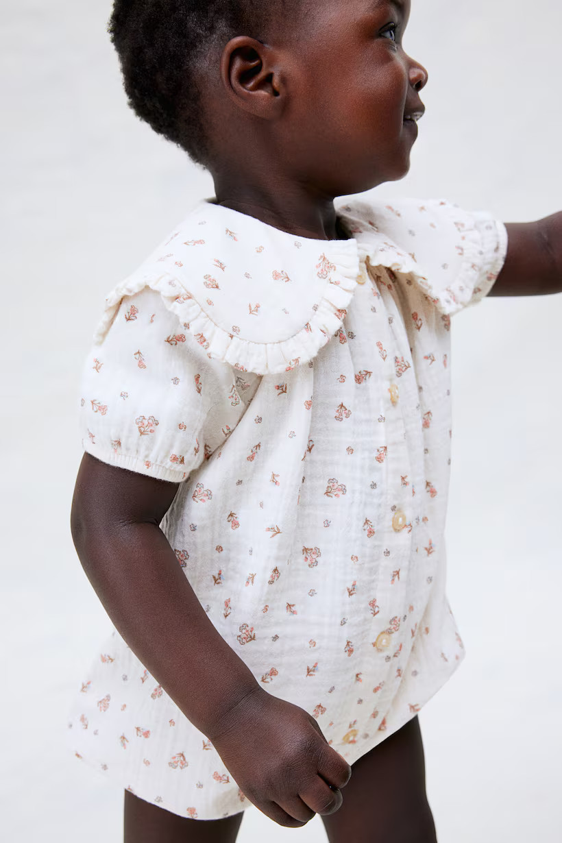 Cotton Muslin Romper Suit - Cream/floral - Kids | H&M US | H&M (US + CA)