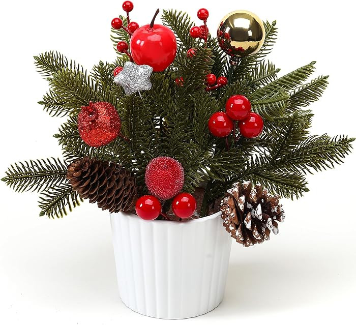 12 Inch Tabletop Christmas Tree with White Ceramic Potted,Mini Christmas Tree Holiday Decorations... | Amazon (US)