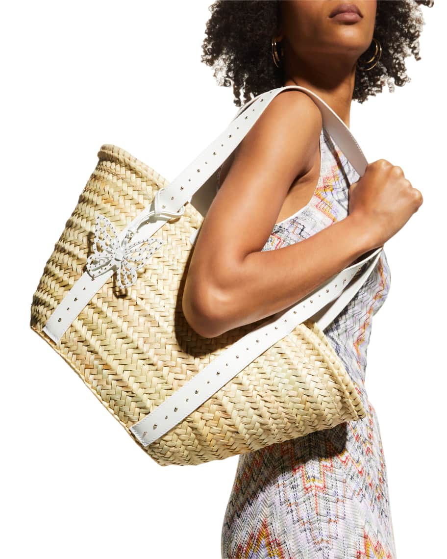 Taya Studded Raffia Tote Bag | Neiman Marcus