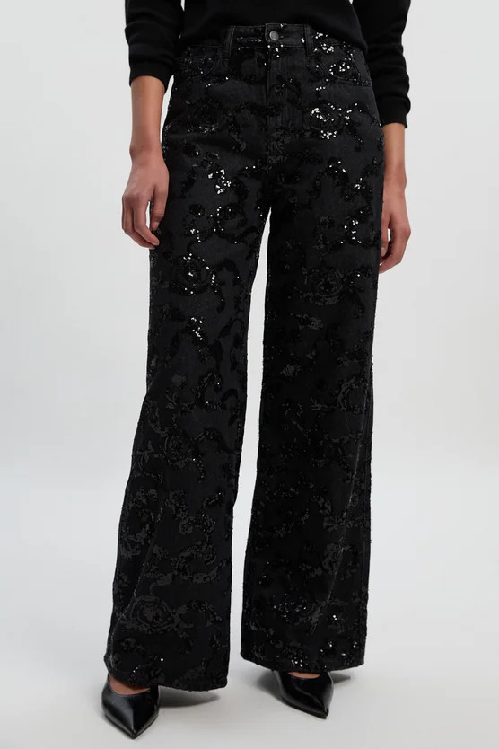 Sequin Denim Wide Leg Jeans | Karen Millen UK + IE + DE + NL