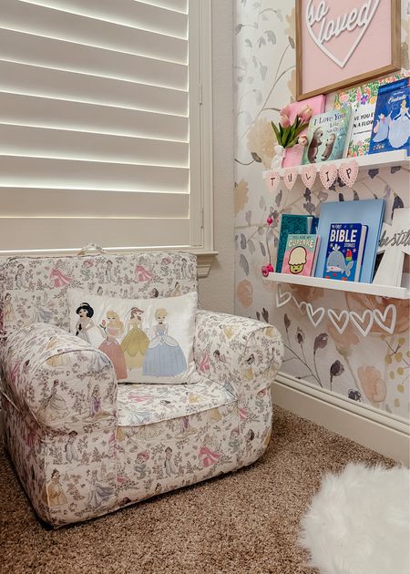 The sweetest princess chair and book shelves. Reading corner. Pottery barn kids. Disney princess chair  

#LTKkids #LTKhome #LTKfamily