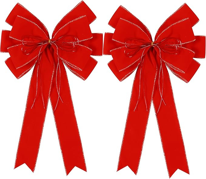 2 Pack Red Christmas Bows Outdoor Decorations,12”x20” Large Velvet Wreath Bow with Glitter St... | Amazon (US)
