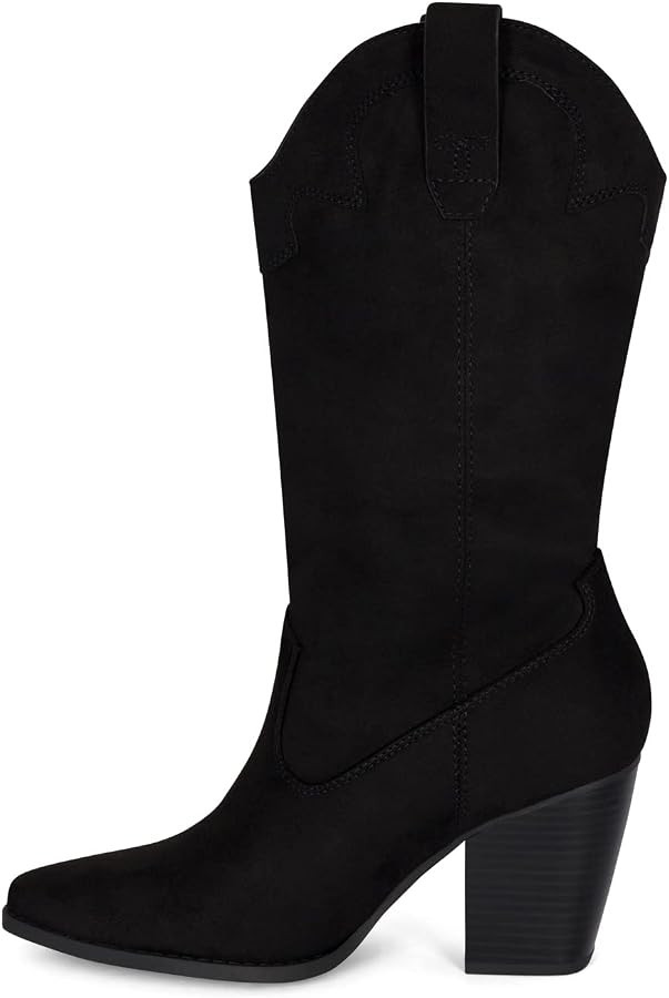 ONYX - Women's Western Cowgirl Stacked Heel Pointed Toe Mid Calf High Heel Boots | Amazon (US)