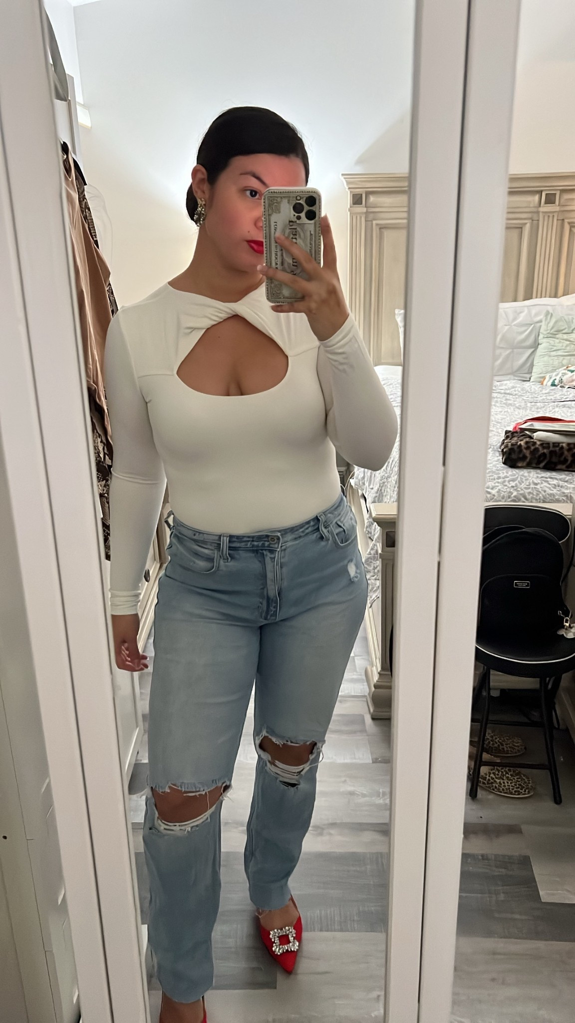 OOTD for book club meeting ! 

White bodysuit // high waisted straight leg jeans // red slingback kitten heels

#LTKHoliday #LTKFindsUnder100 #LTKMidsize