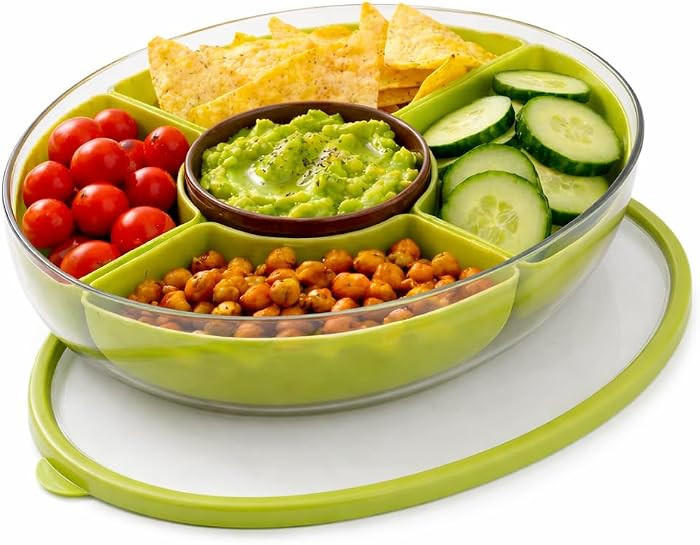 Divided Serving Tray with Lid, 5 Removable Compartments Snack & Veggie avocado shaped Tray with C... | Amazon (US)