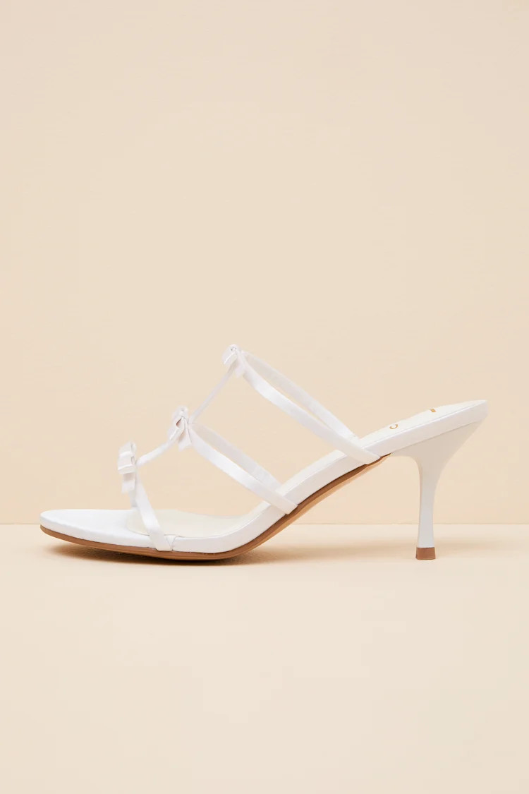 Millie White Satin Strappy Bow High Heel Slide Sandals | Lulus