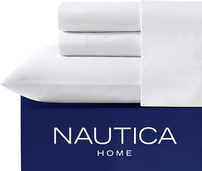 Nautica - Twin XL Sheet Set, Cotton Percale Bedding Set, Crisp & Cool, Dorm Room Essentials (Soli... | Amazon (US)