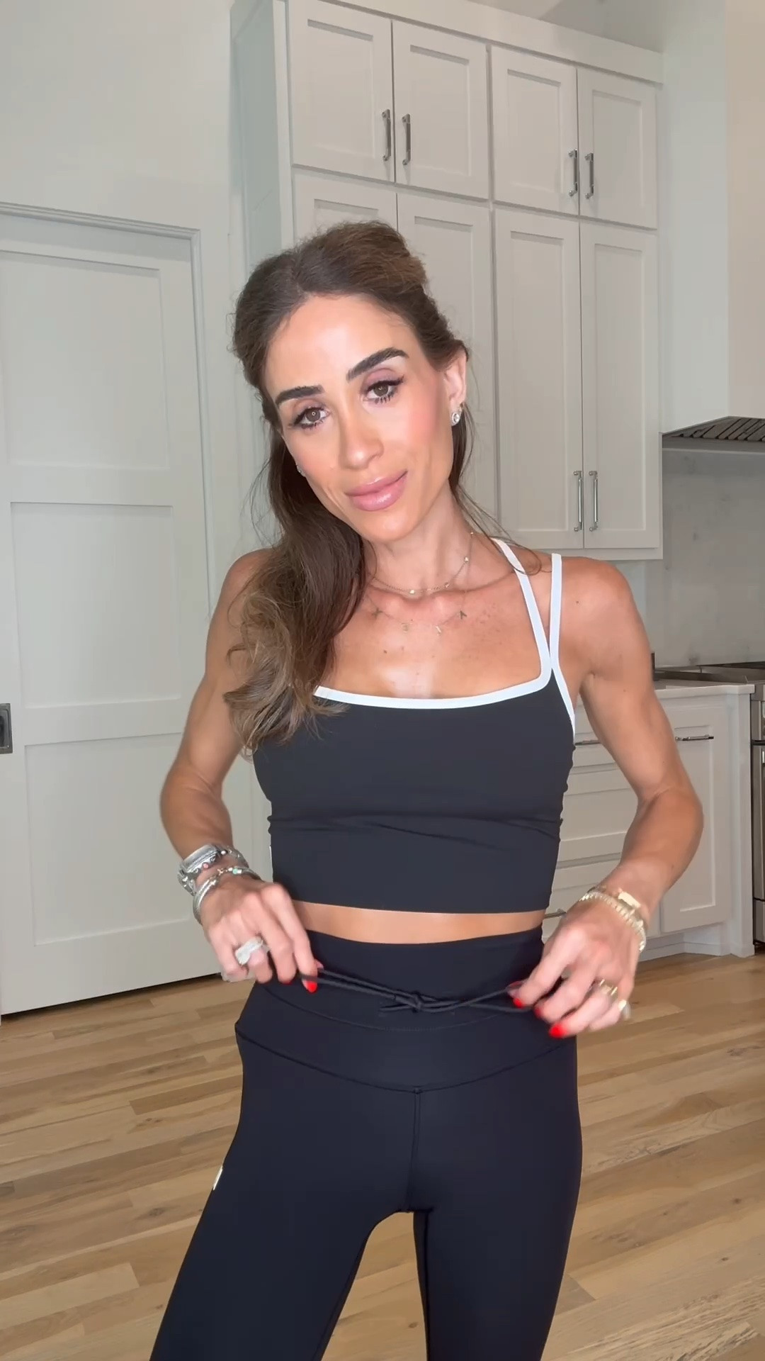 An easy walking outfit or activewear outfit I’ve been wearing over and over. Wearing xs tank and ccs leggings. Fit petites with no hemming