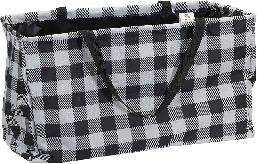 Household Essentials Krush Canvas Utility Tote | Reusable Grocery Bag | Black and White Plaid | Amazon (US)