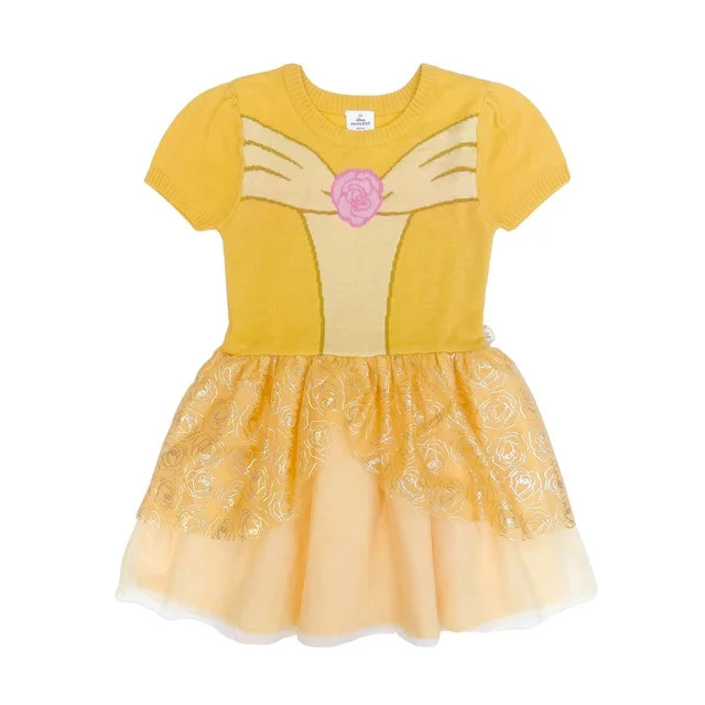 Girls Disney Princess Beauty and the Beast Belle Cosplay Short Sleeve Sweater Dress, Sizes 4-12 -... | Walmart (US)