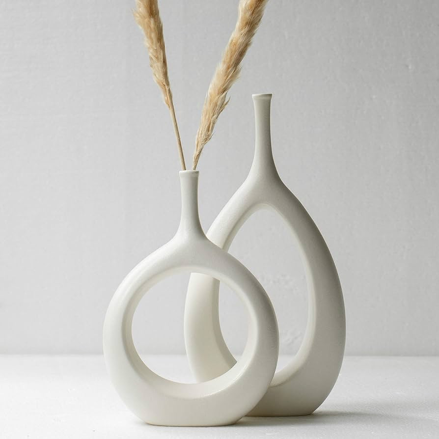 Kimisty Nordic Ceramic Vase Set 2, White Modern Minimalist Bud Vase, Hollow Vase Decor, Sculpture... | Amazon (US)