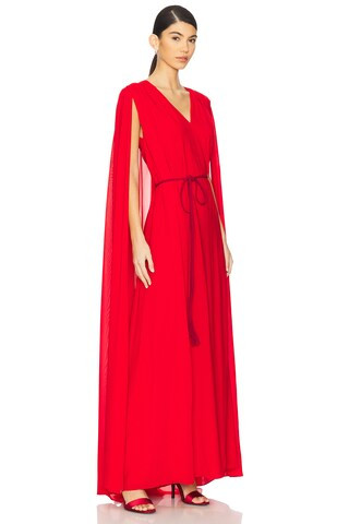 Alice + Olivia Zenaida Maxi Cape Gown in Bright Ruby from Revolve.com | Revolve Clothing (Global)