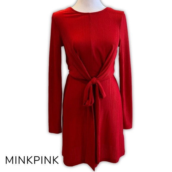 MINKPINK NWT Red Bodycon Long Sleeve Valentine’s Day Wrap Dress Extra Small NEW | Poshmark