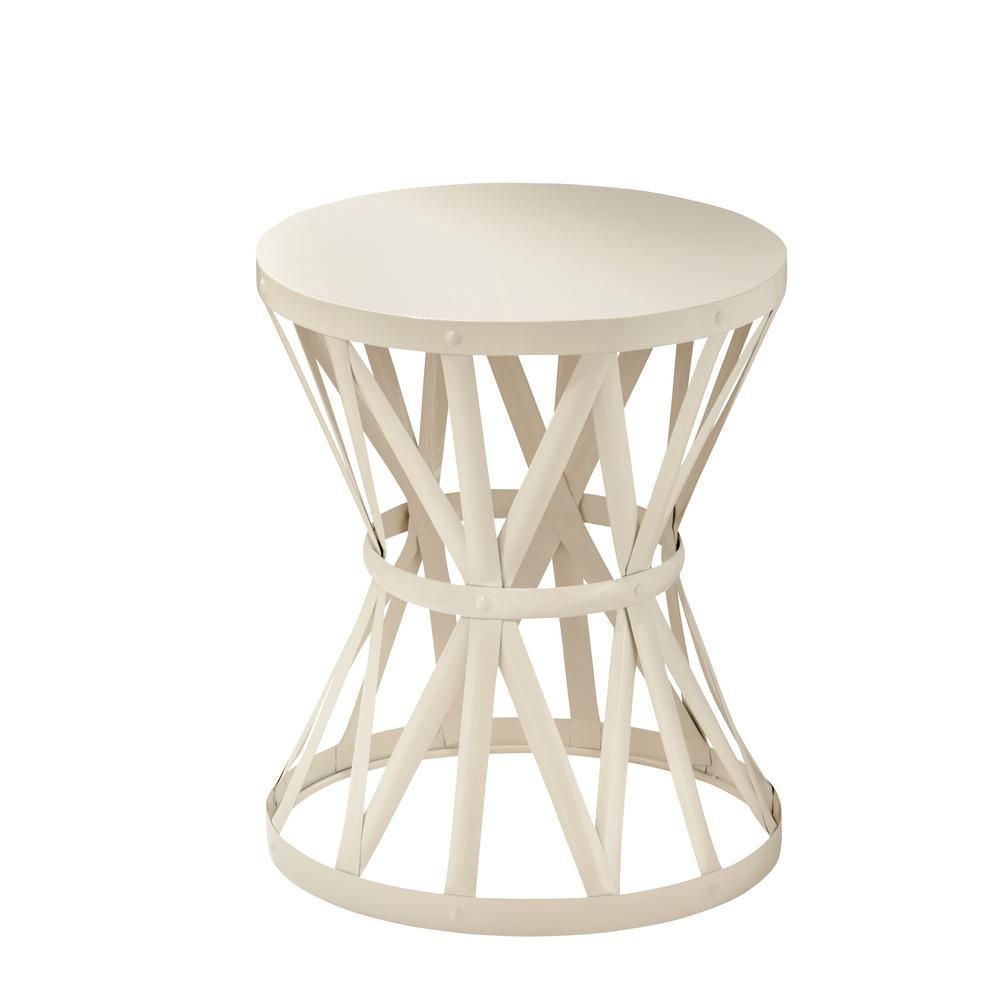 18.9 in. Chalk White Round Metal Outdoor Patio Garden Stool | The Home Depot