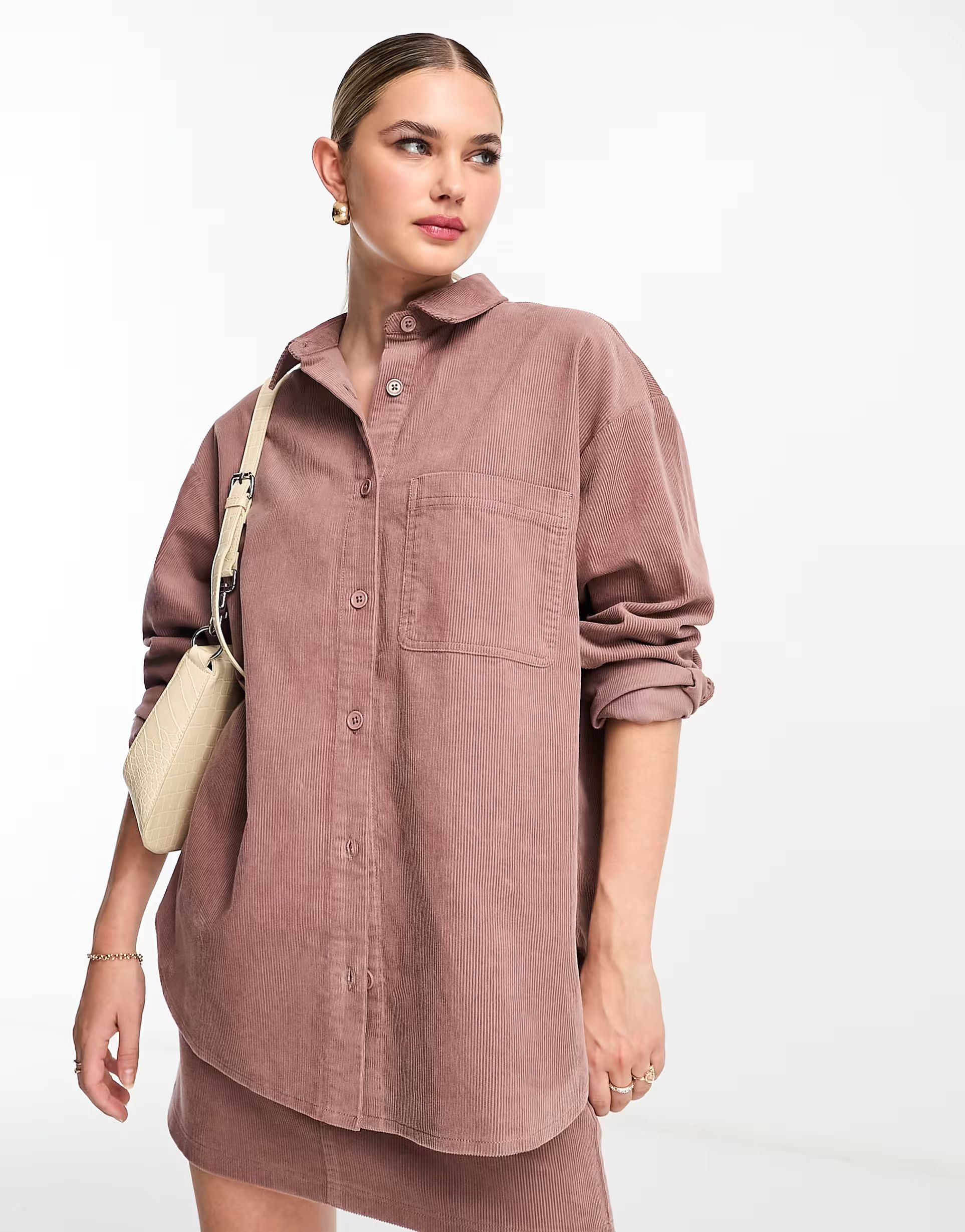 ASOS DESIGN cord oversized shirt in mink | ASOS (Global)