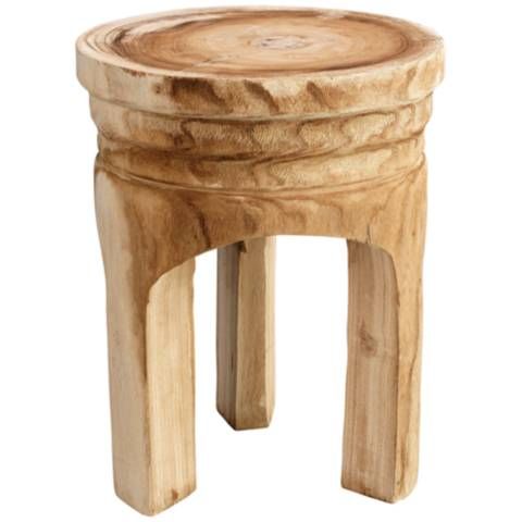 Jamie Young Mesa 17" Natural Round Wooden Accent Stool | LampsPlus.com