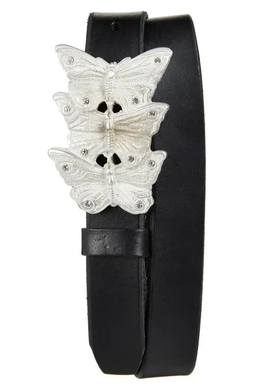 OUR LEGACY Butterfly Buckle Leather Belt in Oily Black Leather at Nordstrom, Size 90 | Nordstrom