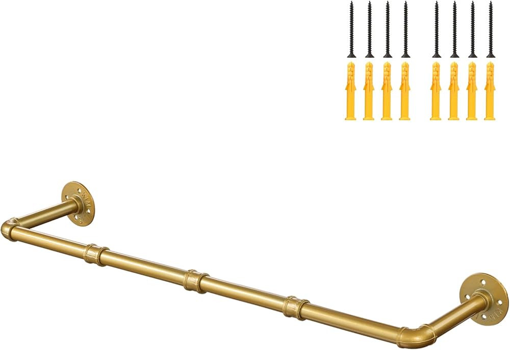 Industrial Gold Pipe Clothing Rack, Wall Ceiling Mounted Clothes Garment Rack 40'', Iron Golden P... | Amazon (US)