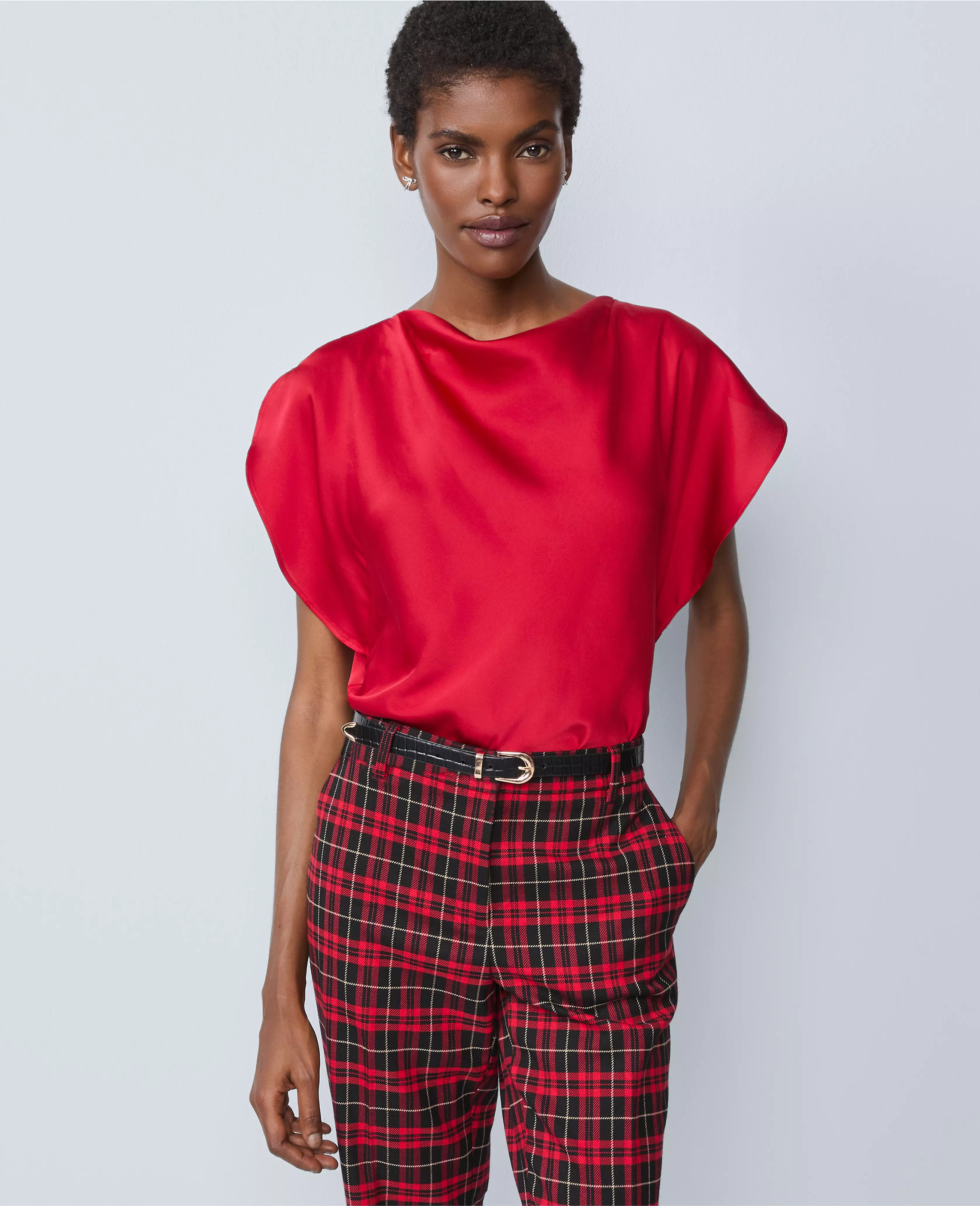 Petite Draped Satin Blouse | Ann Taylor