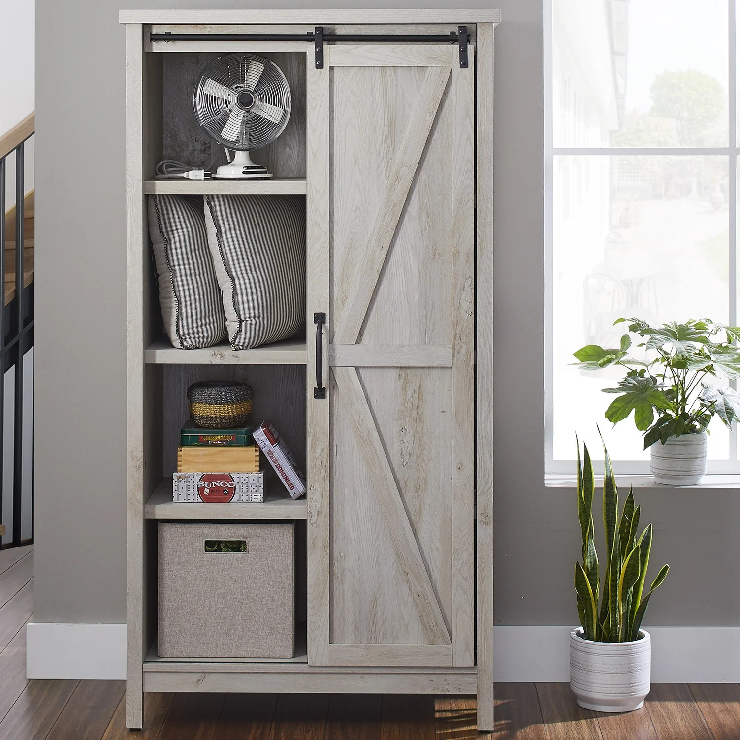 Better Homes & Gardens Modern Farmhouse Bookcase Storage Cabinet, Rustic White Finish | Walmart (US)