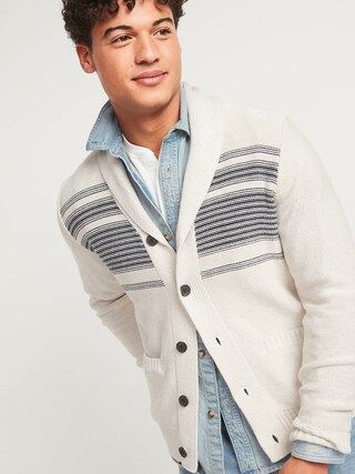 Textured-Stripe Shawl-Collar Button-Front Cardigan Sweater for Men | Old Navy (US)