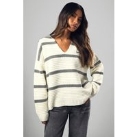 Womens Polo Collared Stripe Sweater - White - S | boohoo (US & Canada)