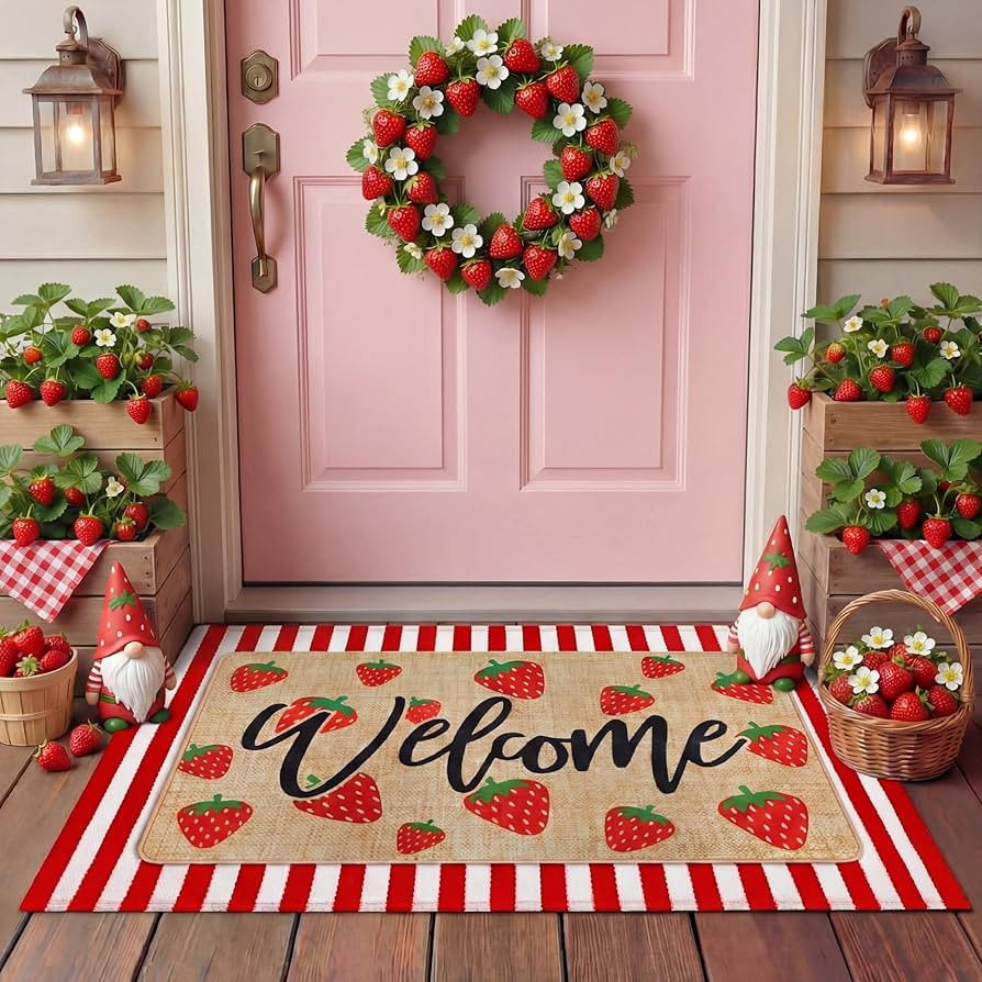 Tinideya 2 Pcs Strawberry Doormats Welcome Outdoor Cute Summer Strawberry Door Mats Layered Front... | Amazon (US)