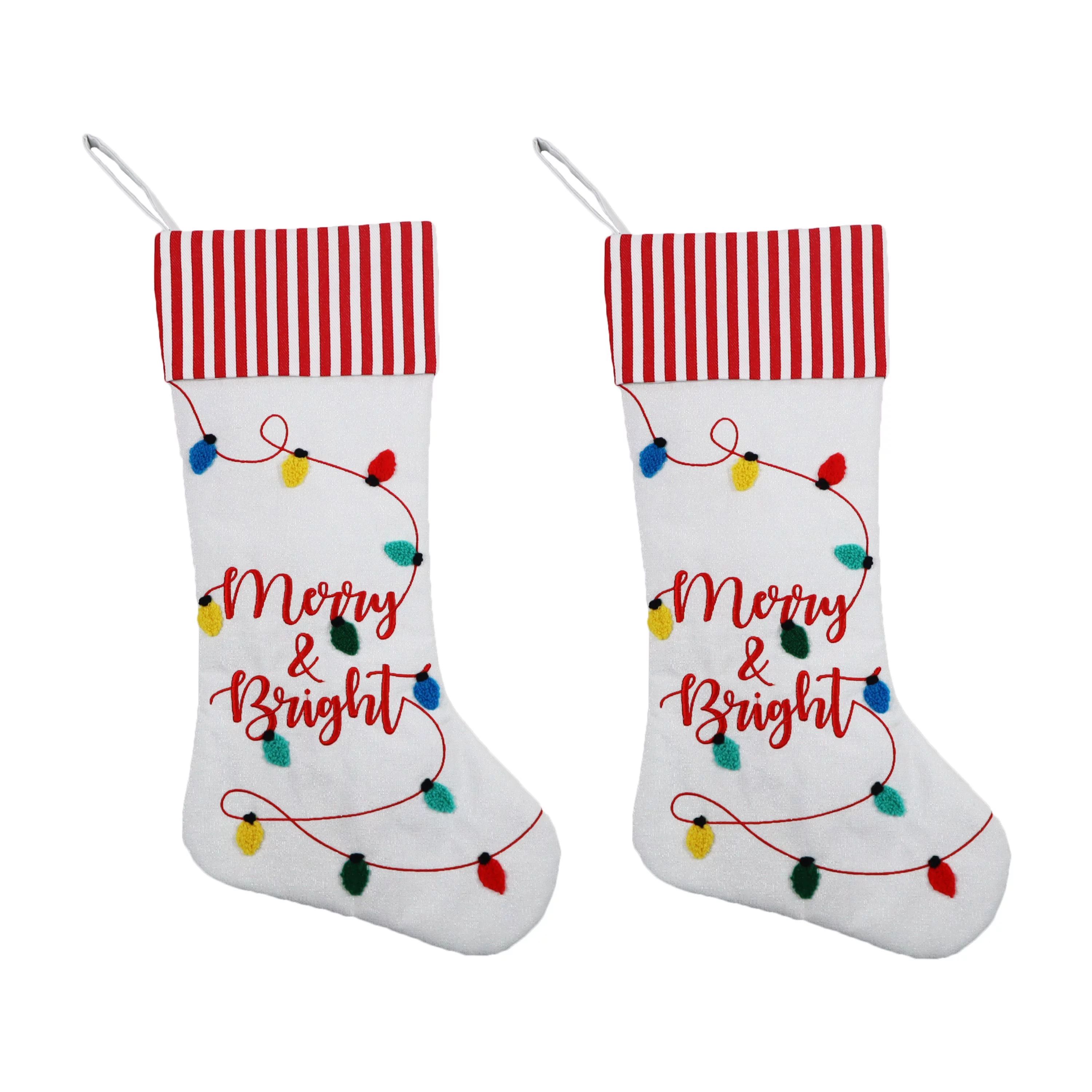 Holiday Time 2pack 20inch Light Chain Christmas Stocking, Red and White | Walmart (US)
