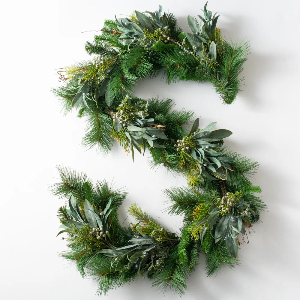 Seeded Eucalyptus & Christmas Pine Winter Holiday Mantle Garland Table Runner | Darby Creek Trading