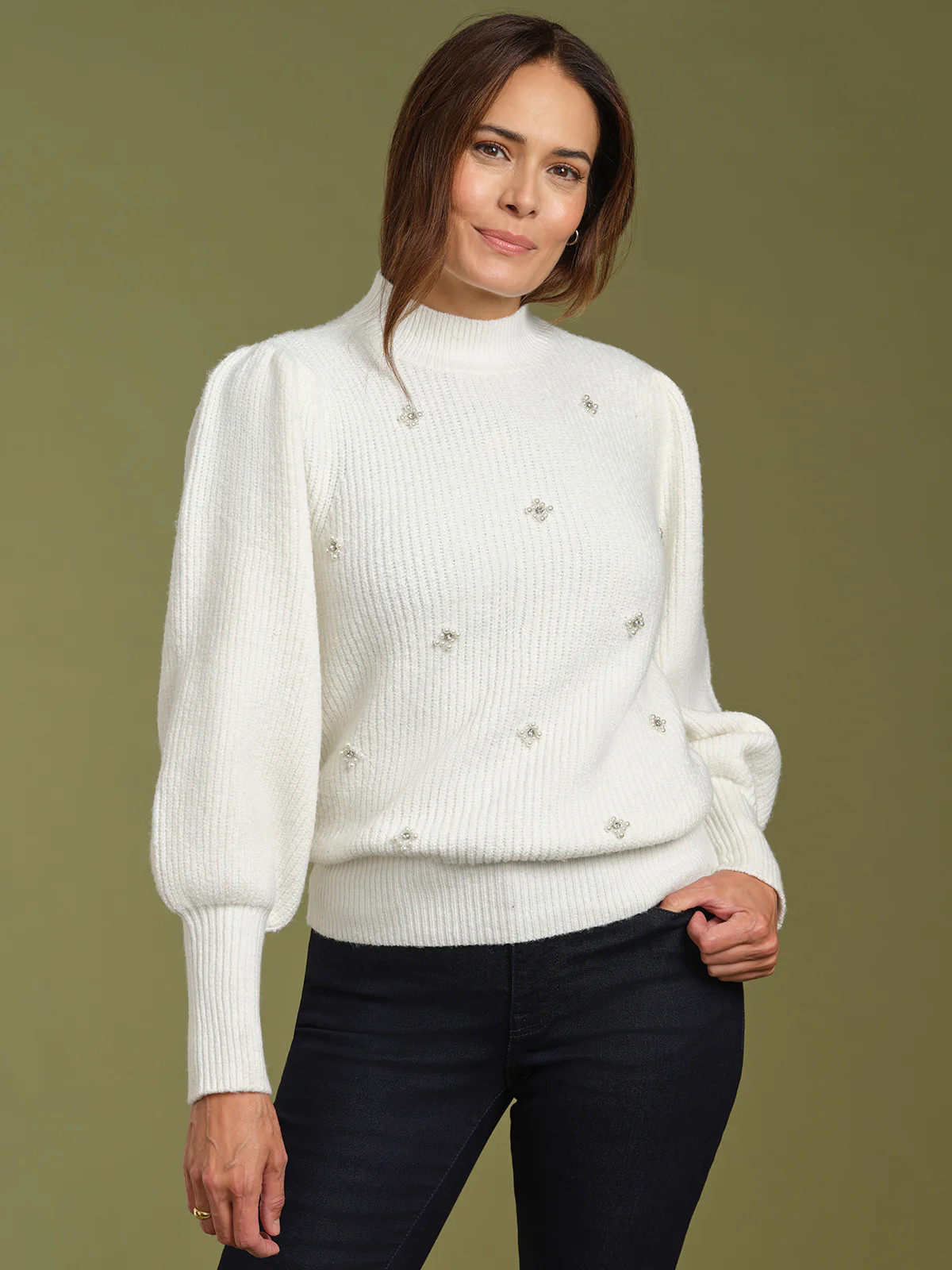 89th & Madison Crewneck Beaded Sweater | 89th + Madison