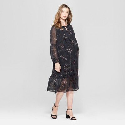 Maternity Printed Woven Flounce Dress - Isabel Maternity by Ingrid & Isabel™ Black | Target