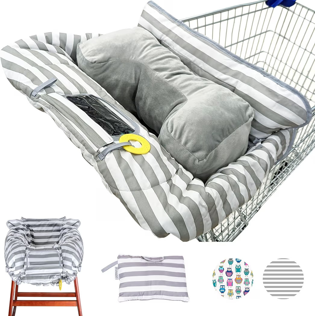 Suessie Shopping Cart Cover and High Chair Cover with Bolster Support Pillow (Gray and White Stri... | Amazon (US)