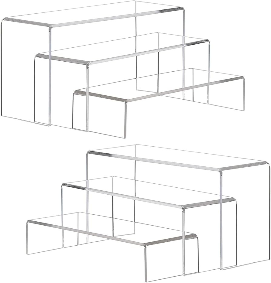 ANDGOO Large Acrylic Display Risers, 2 Sets(11.2”L~11.6”L~12”L) Clear Rectangular Showcase ... | Amazon (US)