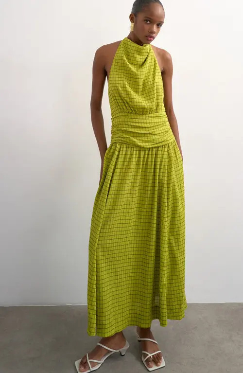 Topshop Check Print Halter Maxi Dress in Green at Nordstrom, Size 2 Us | Nordstrom