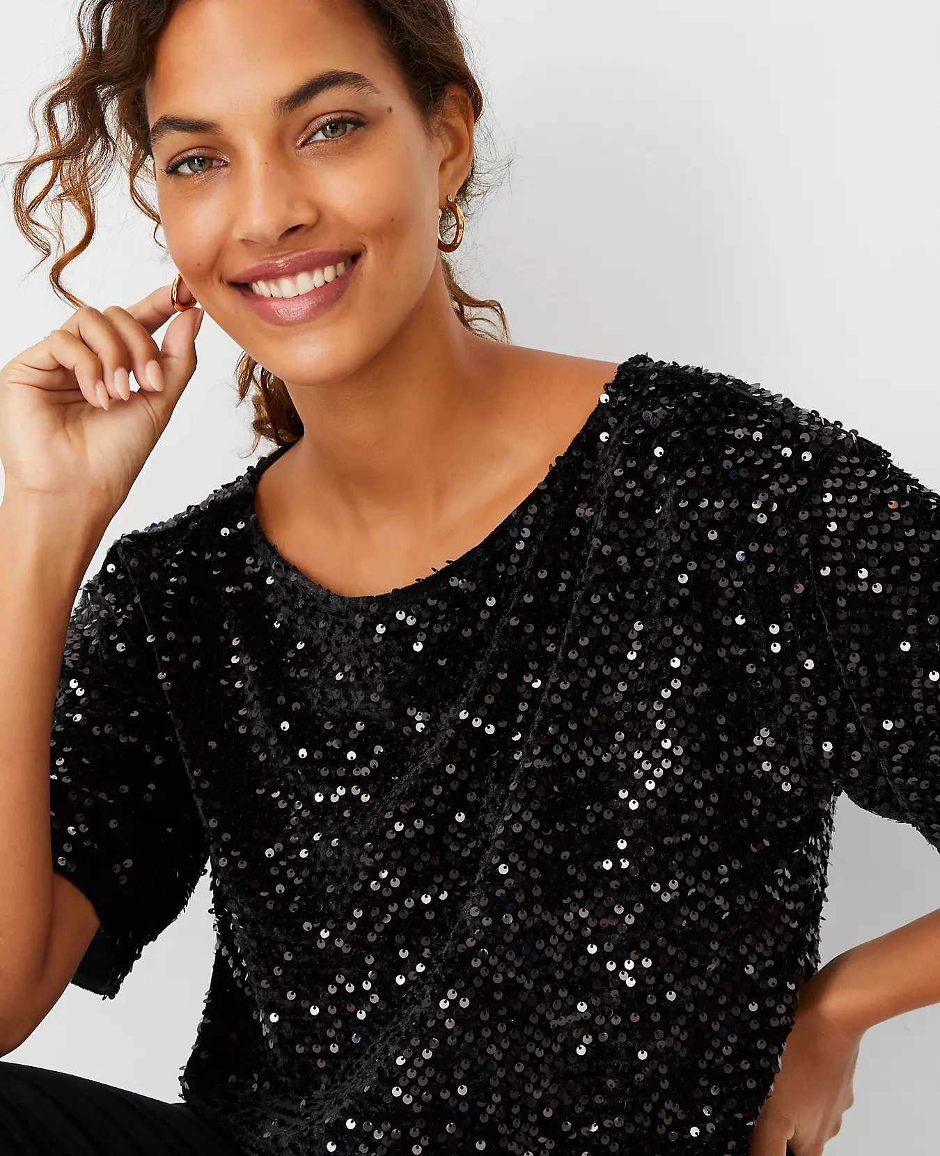 Sequin Velvet Boatneck Top | Ann Taylor (US)