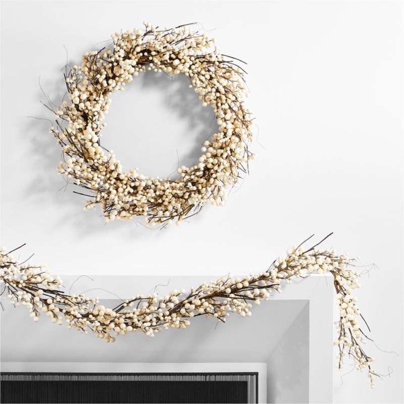 White Berry Holiday Wreath and Garland Set | Crate & Barrel | Crate & Barrel