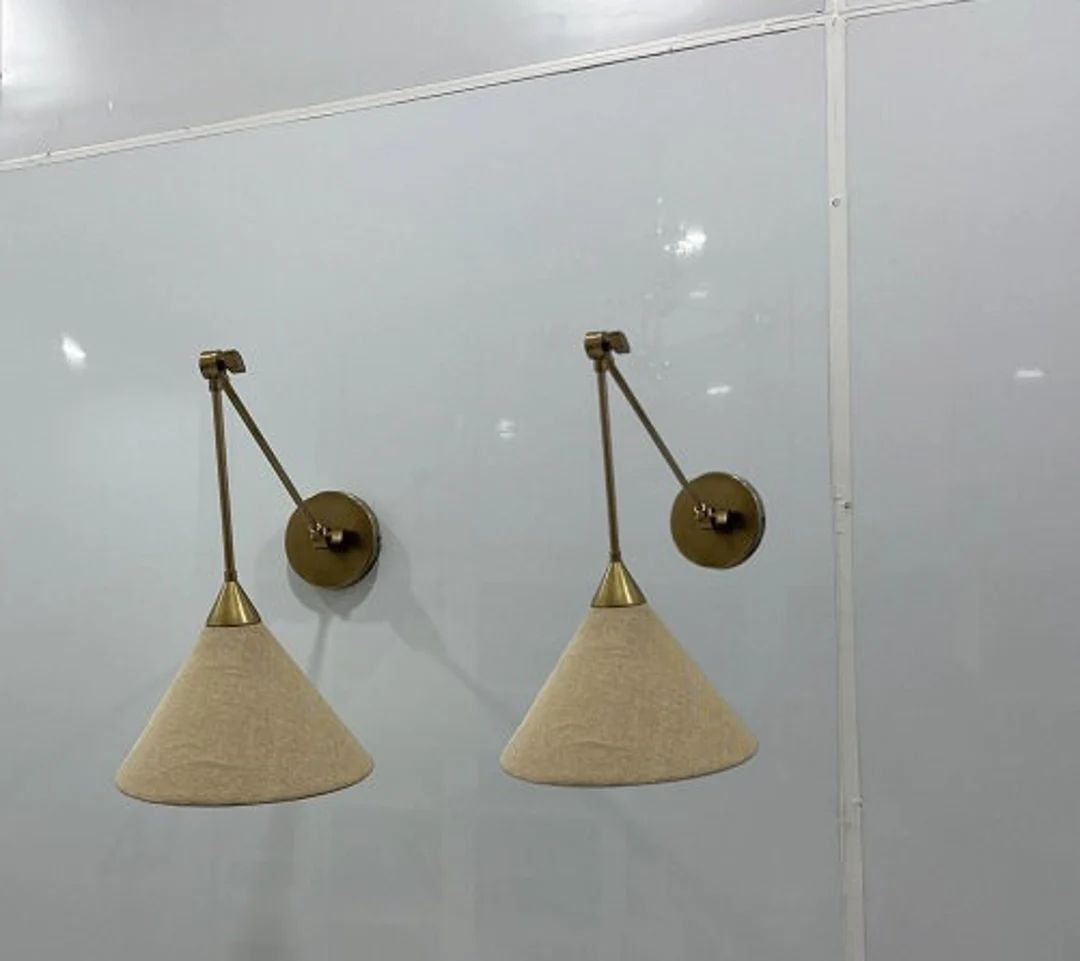 Set of 2 Fabric Shade Sconce Long Wall Shade Lamp Mid Century Wall Light Fixture , Bathroom, Vani... | Etsy (US)