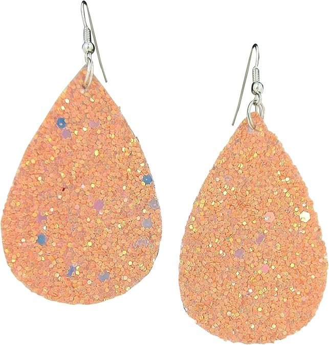 Silver-tone Glitter Faux Leather Large Teardrop Dangle Earrings | Amazon (US)